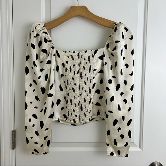 NWT Reformation Abigale Silk Puff Sleeve Square Neck Top in Cream/Ink Size 6 - Picture 5 of 12